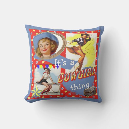 ヴィンテージ女性のカーボーイズラソスウエスタンデコール クッション (正面)