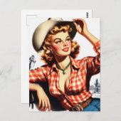 ヴィンテージ女性のカーボーイピン留め ポストカード (正面/裏面)