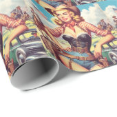 ヴィンテージ女性のカーボーイピン留め ラッピングペーパー (ロールコーナー)