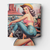 ヴィンテージ女性のカーボーイピン留め 缶クーラー (正面)