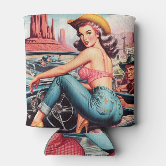 ヴィンテージ女性のカーボーイピン留め 缶クーラー (裏面)