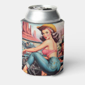 ヴィンテージ女性のカーボーイピン留め 缶クーラー (缶裏面)