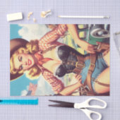 ヴィンテージ女性のカーボーイピン留め 薄葉紙 (クラフト)