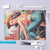 ヴィンテージ女性のカーボーイピン留め 薄葉紙 (クラフト)