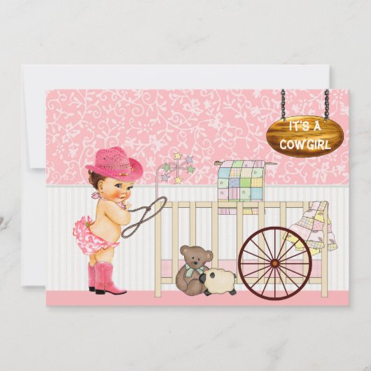 ヴィンテージ女性のカーボーイベビーシャワー招待状 招待状 (正面)