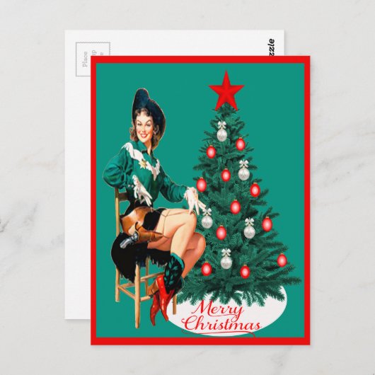 ヴィンテージ女性のカーボーイレッドブーツW/Tree PC ポストカード (正面/裏面)