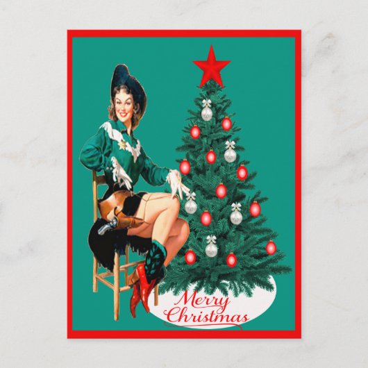 ヴィンテージ女性のカーボーイレッドブーツW/Tree PC ポストカード (正面)