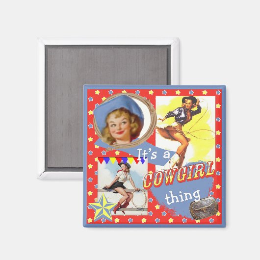 ヴィンテージ女性のカーボーイローピング女性のカーボーイ物 マグネット (正面/裏面)