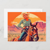 ヴィンテージ女性のカーボーイ乗馬 ポストカード (正面/裏面)