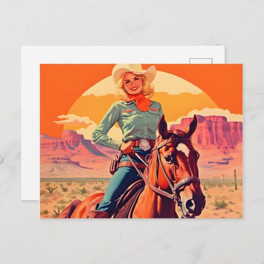 ヴィンテージ女性のカーボーイ乗馬 ポストカード (正面/裏面)