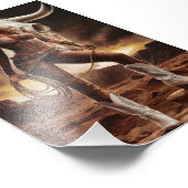 ヴィンテージ女性のカーボーイ付き牛スカル フォトプリント            (角)