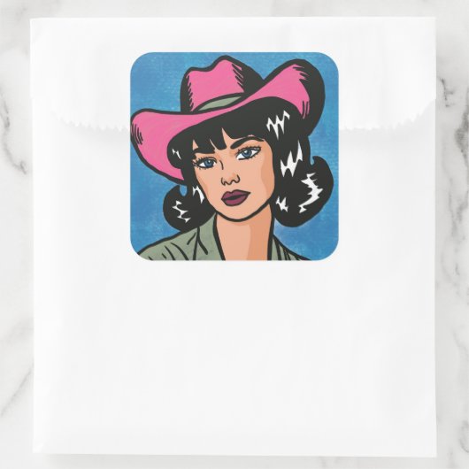 ヴィンテージ女性のカーボーイ手描きアーポップ・アートのト スクエアシール (バッグ)