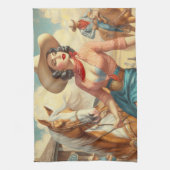 ヴィンテージ女性のカーボーイ キッチンタオル (縦)