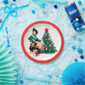 ヴィンテージ女性のカーボーイ(クリスマスツリーレッド付き縁ど) ペーパープレート (パーティー)