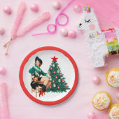 ヴィンテージ女性のカーボーイ(クリスマスツリーレッド付き縁ど) ペーパープレート (パーティー)