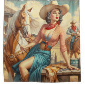 ヴィンテージ女性のカーボーイ シャワーカーテン (正面)