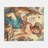 ヴィンテージ女性のカーボーイ フリースブランケット (正面(横))