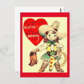 ヴィンテージ女性のカーボーイ&ブーツ1950年代バレンタイン ポストカード (正面/裏面)