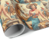 ヴィンテージ女性のカーボーイ ラッピングペーパー (ロールコーナー)