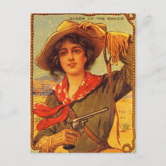 ヴィンテージ女性のカーボーイ「牧場の女王」ポストカード ポストカード (正面)
