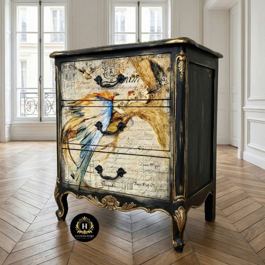 ヴィンテージ女性のフランスのテクスチャー素朴バードの分離 薄葉紙