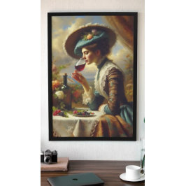 ヴィンテージ女性のワインを飲む ポスター