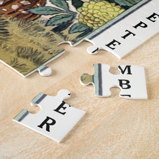 ヴィンテージ女性の月次ガーデニング9月カラフル ジグソーパズル (側面)