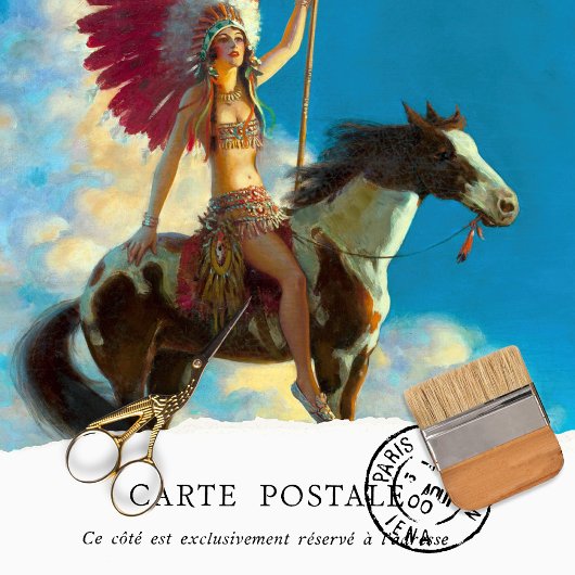 ヴィンテージ女性の素朴テクスチャー馬のデコパージュ 薄葉紙