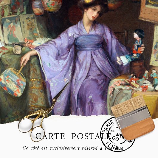 ヴィンテージ女性アンティークテクスチャー紫着物 薄葉紙