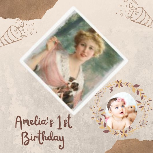 ヴィンテージ女性アートコラージュデジタルパーティーナプキン スタンダードカクテルナプキン