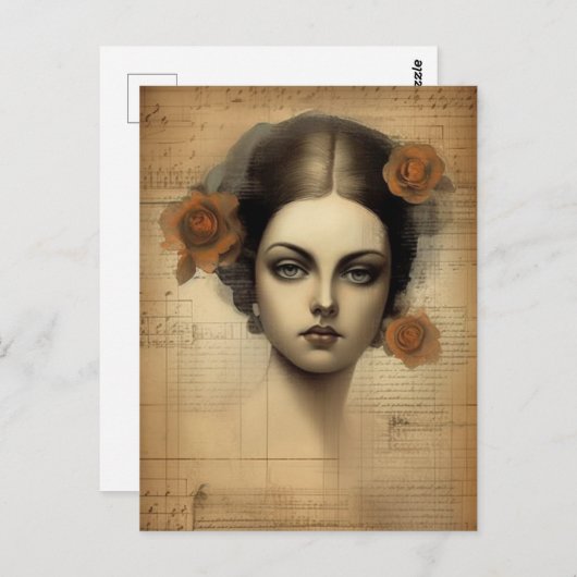 ヴィンテージ女性コラージュ ポストカード (正面/裏面)