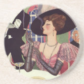 ヴィンテージ女性シャンパン喫煙たばこ コースター (正面)