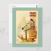 ヴィンテージ女性スウェーデン，連合国旗，山 ポストカード (正面/裏面)