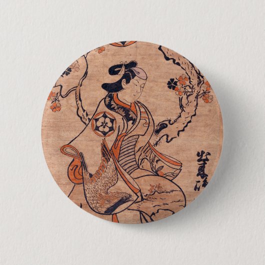 ヴィンテージ女性スケッチ出来島半屋着席 缶バッジ (正面)
