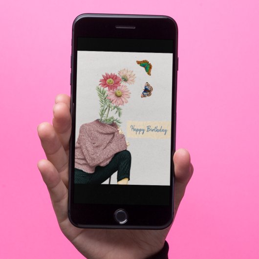 ヴィンテージ女性デイジー蝶ハッピーバースデー カード