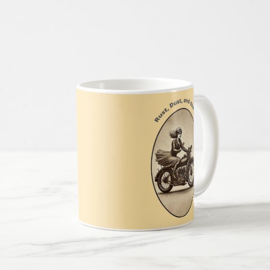 ヴィンテージ女性バイク乗り手ゴーグルURM コーヒーマグカップ (正面右)