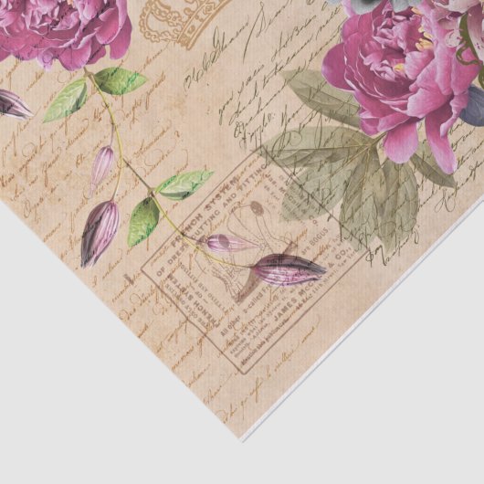 ヴィンテージ女性ファッションピンクの花模様と手書き 薄葉紙 (詳細)