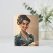 ヴィンテージ女性ホステスと食 ポストカード (スタンド正面)