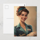 ヴィンテージ女性ホステスと食 ポストカード (正面/裏面)