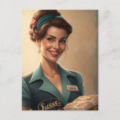 ヴィンテージ女性ホステスと食 ポストカード (正面)