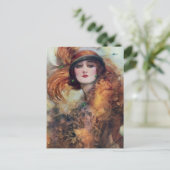 ヴィンテージ女性ポートレート20sフロップハットアート ポストカード (スタンド正面)