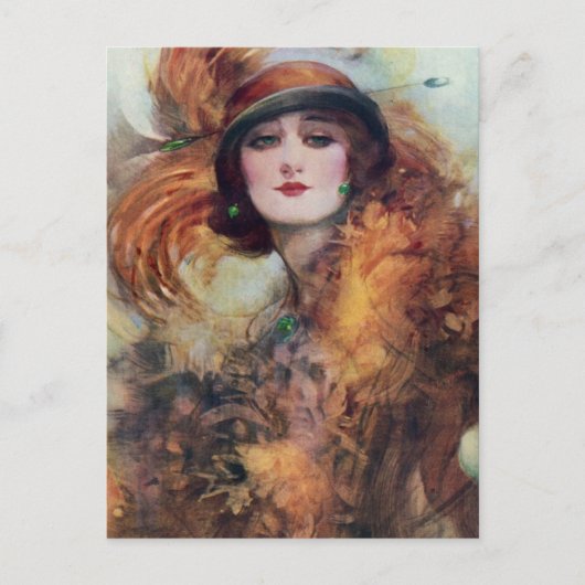 ヴィンテージ女性ポートレート20sフロップハットアート ポストカード (正面)