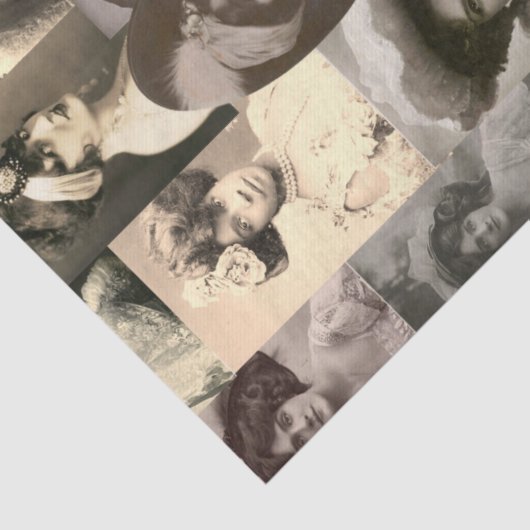 ヴィンテージ女性写真コラージュみすぼらしいシックなデコップページ 薄葉紙 (詳細)