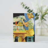 ヴィンテージ女性建築家ミニチュアハウスブループリント ポストカード (スタンド正面)