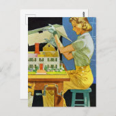 ヴィンテージ女性建築家ミニチュアハウスブループリント ポストカード (正面/裏面)