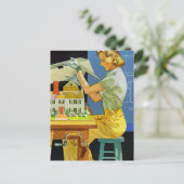 ヴィンテージ女性建築家ミニチュアハウスブループリント ポストカード (スタンド正面)