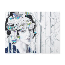 ヴィンテージ女性樺の木木鳥葉書