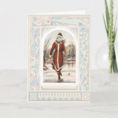 ヴィンテージ女性氷スケートで滑る(1865年~1899年)クリスマス シーズンカード (正面)