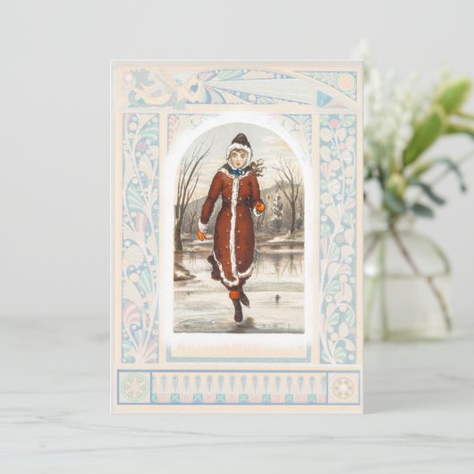 ヴィンテージ女性氷スケートで滑る(1865年~1899年)クリスマス シーズンカード (スタンド正面)