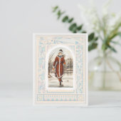 ヴィンテージ女性氷スケートで滑る（1865年～1899年）クリスマス シーズンポストカード (スタンド正面)